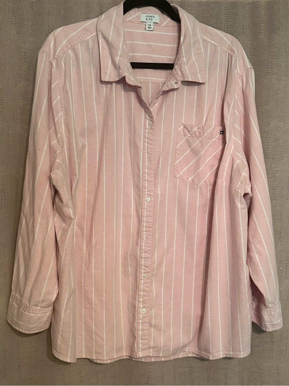 Crown & Ivy Women’s Pink Striped Button Down Shirt